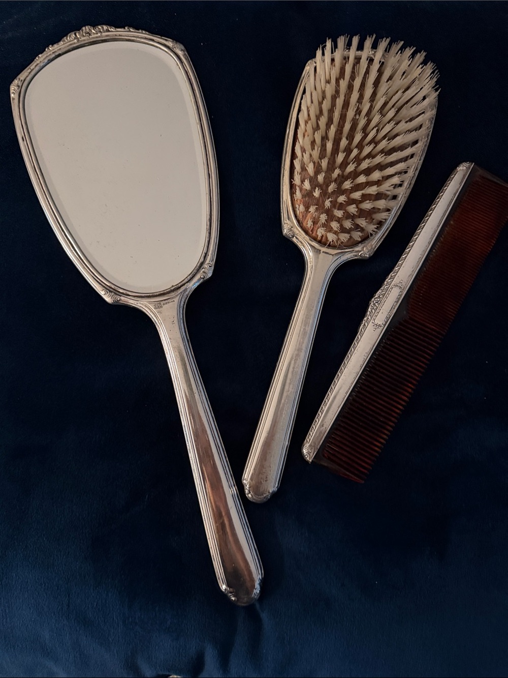 Vintage Saart Bros 3-Piece Sterling Silver Vanity Set - Mirror, Brush & Comb